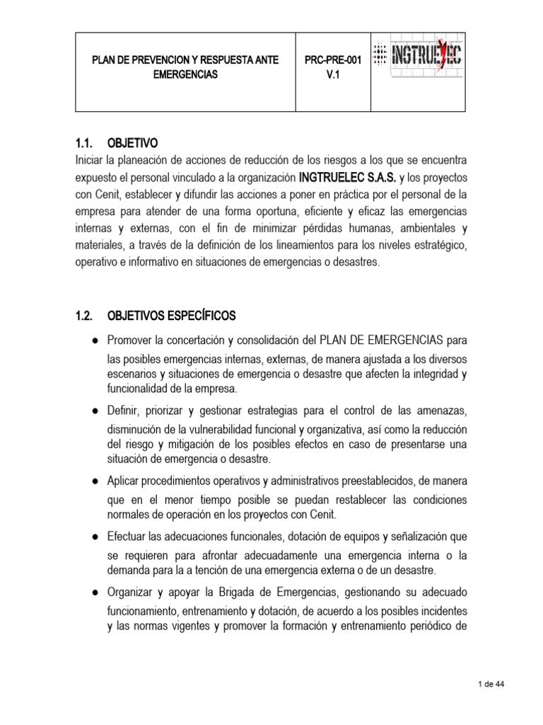 Plan de Prevencion y Respuesta Ante Emergencias V01 | PDF | Riesgo | La ...