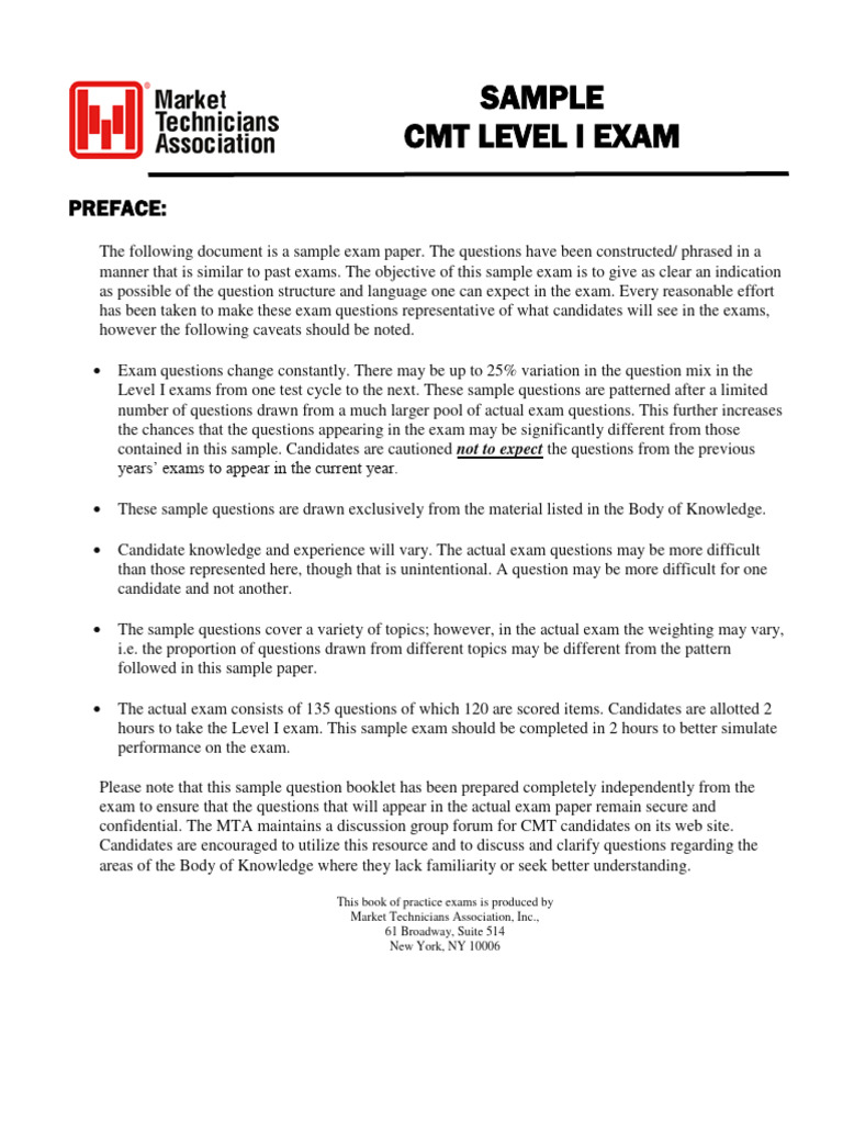 CMT Level I Exam Sample Questions | PDF | Futures Contract | Technical ...