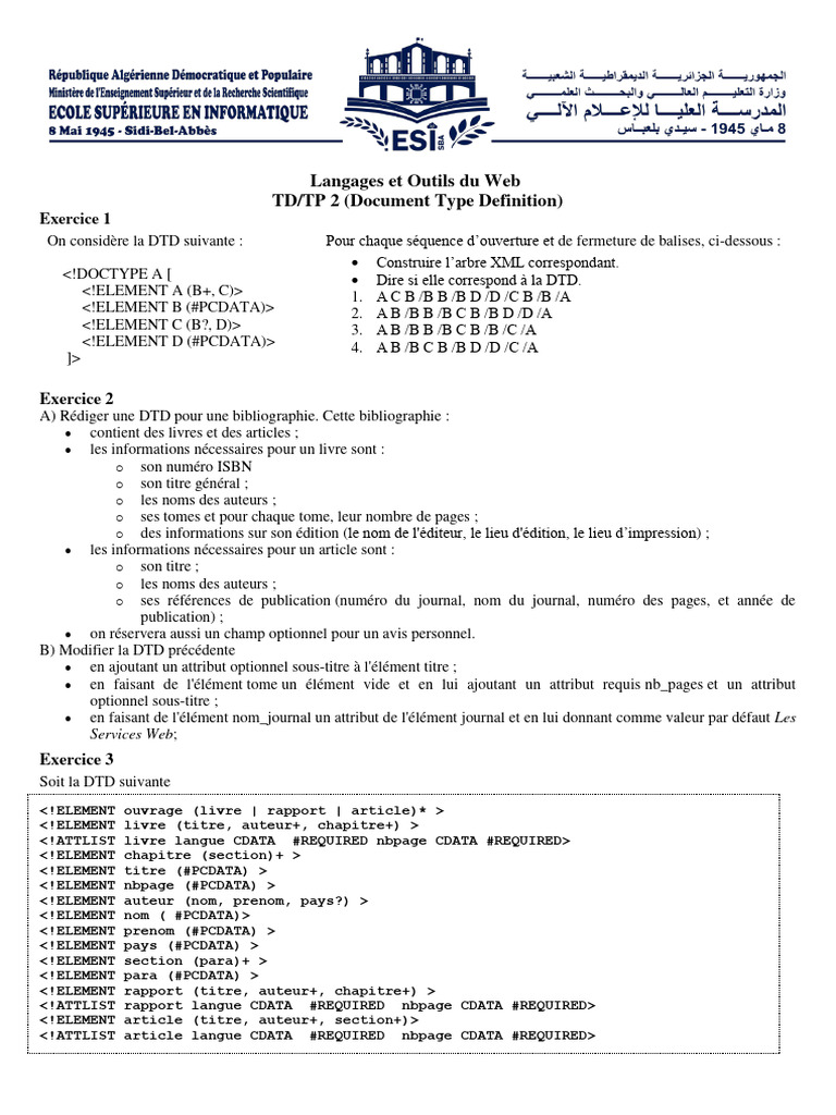DTD et exercices XML avancés | PDF | XML | Informatique