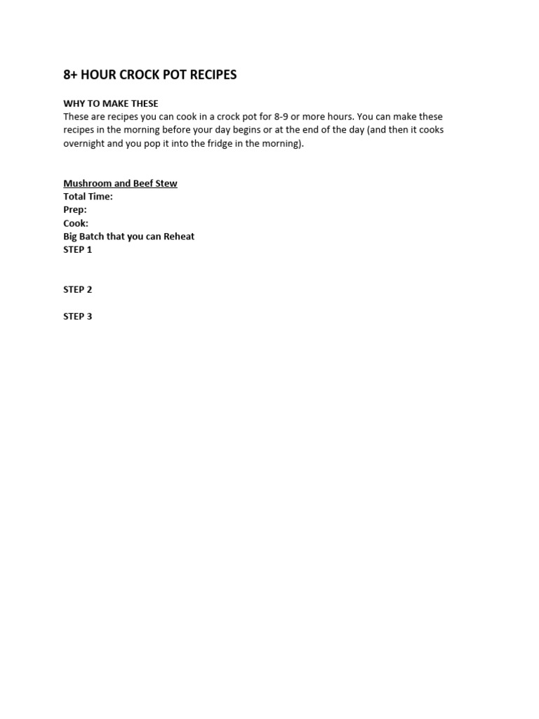 8+ Hour Crock Pot Recipes Guide | PDF | Cooking, Food & Wine | Home ...