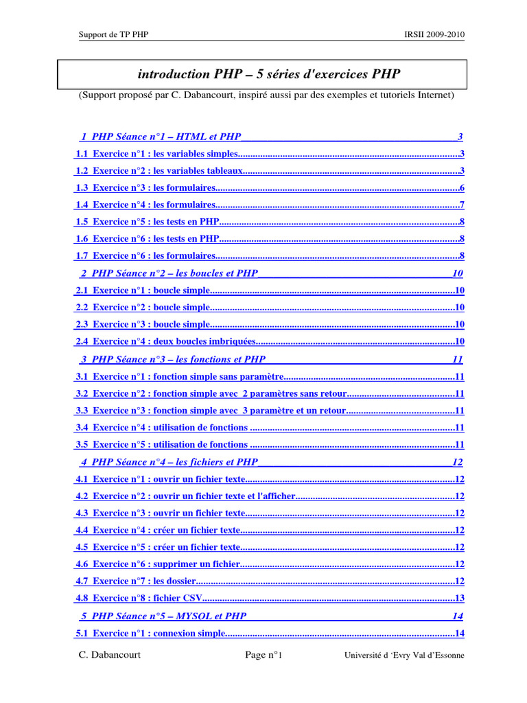 Exercices Pratiques PHP 2009-2010 | PDF | PHP | Ingénierie informatique