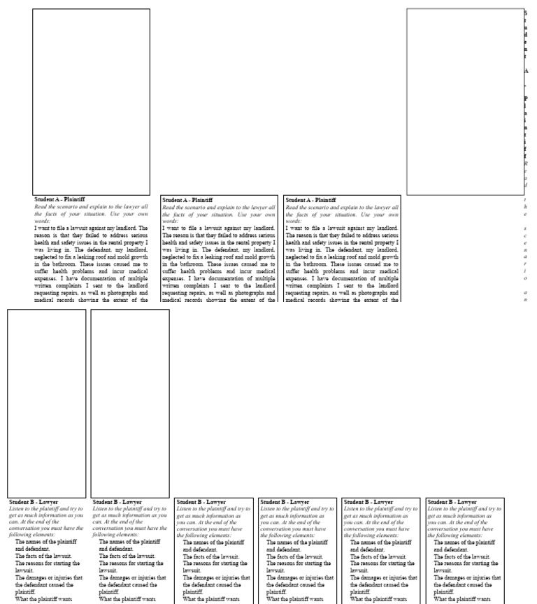 Civil law role play cards PDF Lawsuit Damages