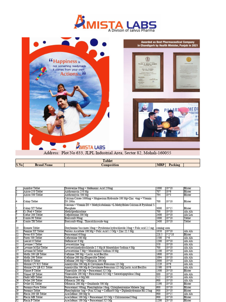 Amista Product List 2023 Pdf Magnesium