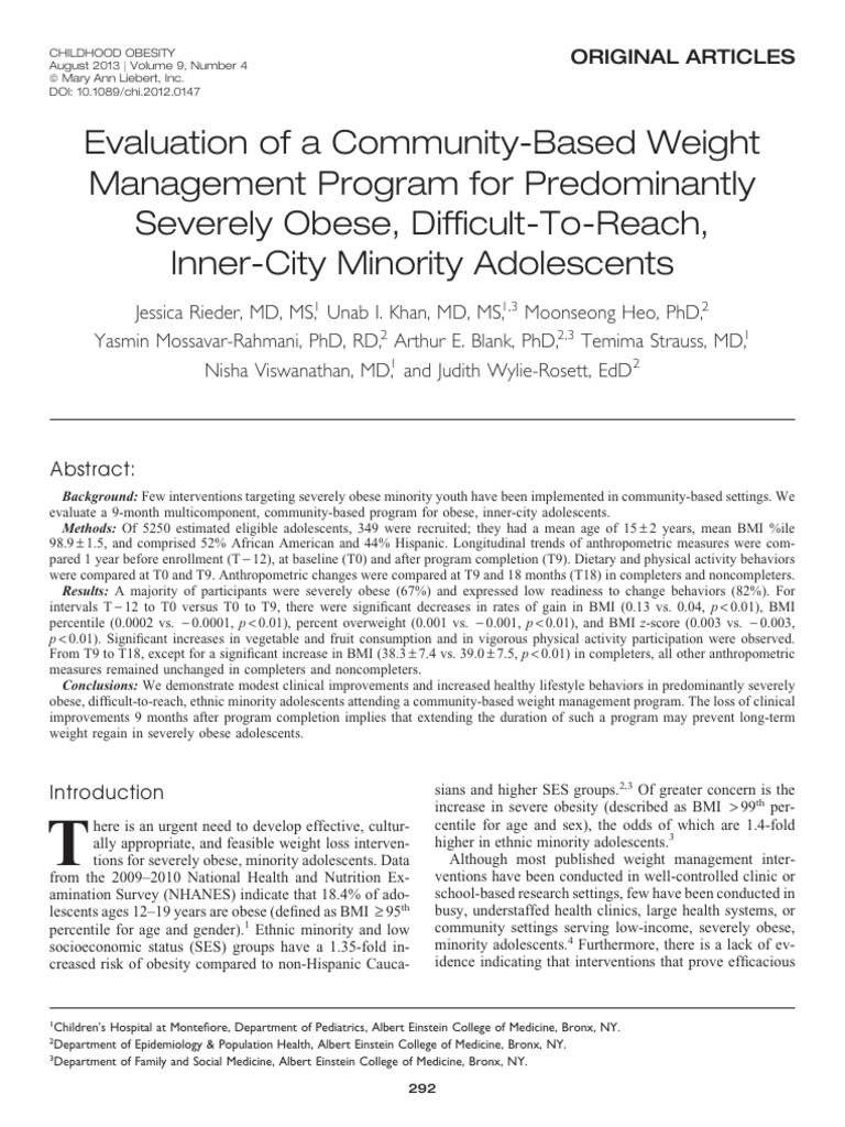 Community Weight Management for Obese Teens | PDF | Obesity | Body Mass ...