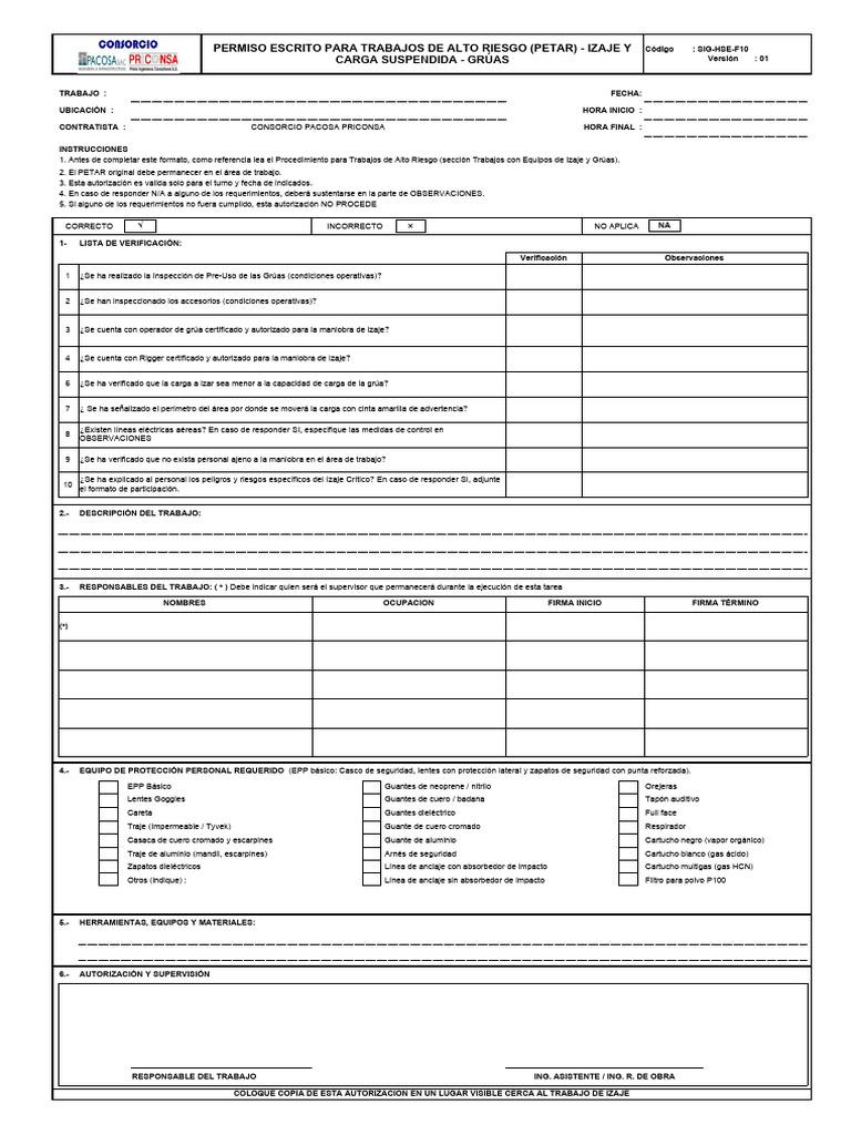 SIG-HSE-F10 PETAR Izaje y Carga Suspendida | PDF