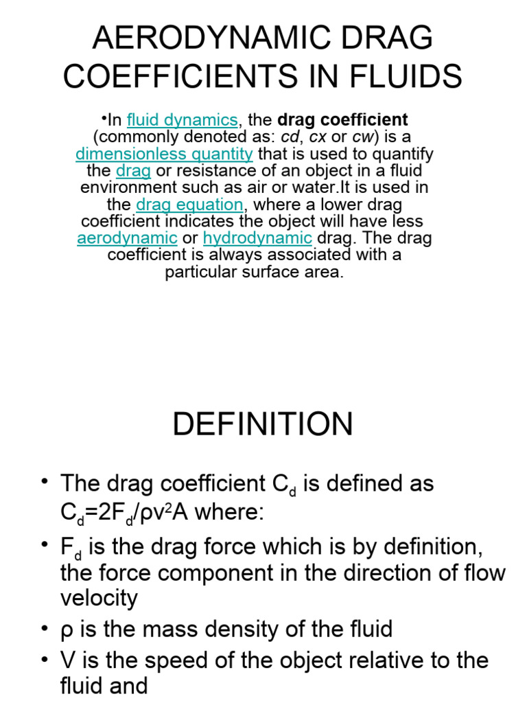 Aerodynamic Drag Coefficients in Fluids PDF Drag (Physics) Fluid