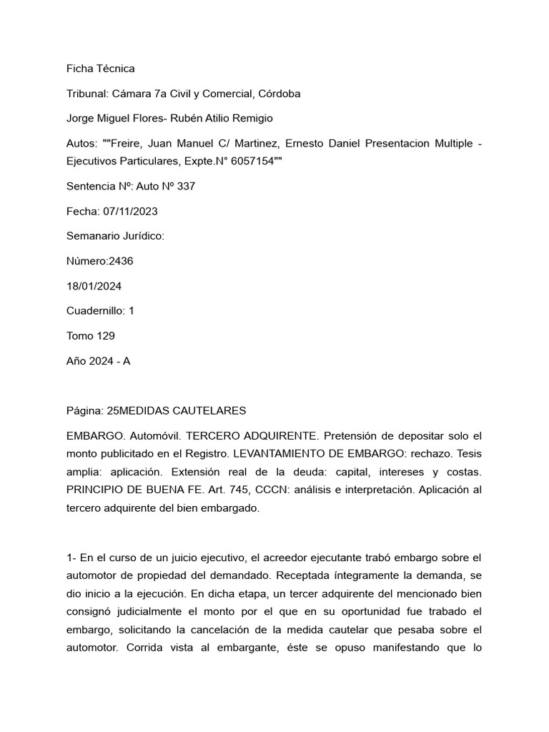 Primer Embargante | PDF | Mandato | Caso de ley