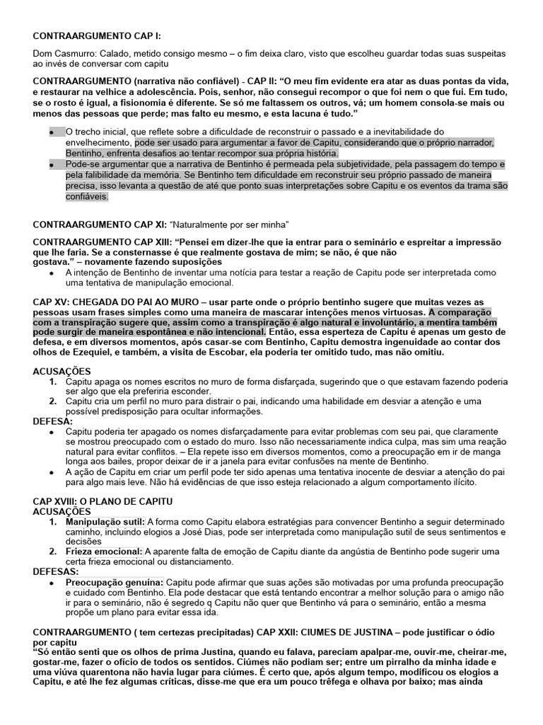 Documento Debate Capitu e Bentinho | PDF | Ciúmes | Narrativa
