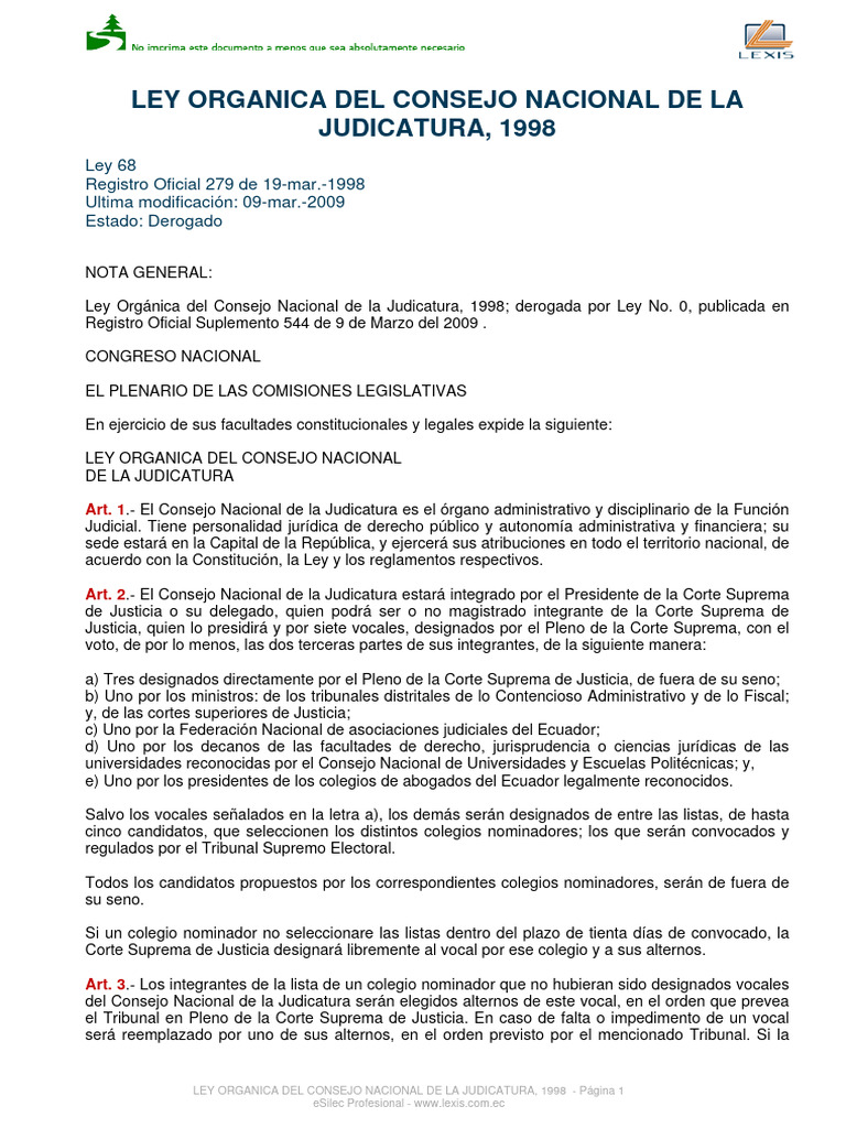 Ley Organica Del Consejo de La Judicatura 1998 | PDF | Judicaturas | Juez