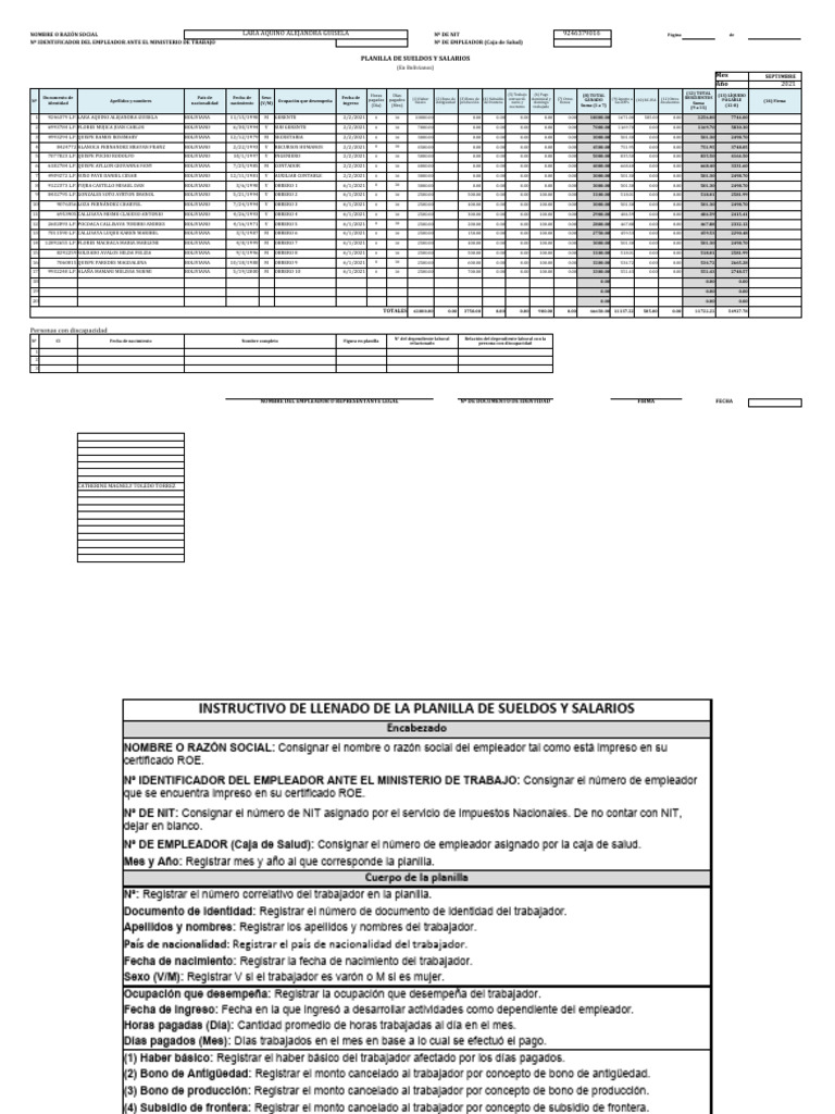Planilla de Sueldos y Salarios Pan Cris | PDF | Documento de identidad ...