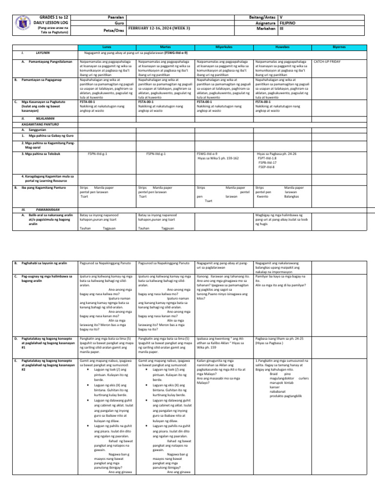Grade 5 DLL Filipino 5 q3 Week 3 | PDF