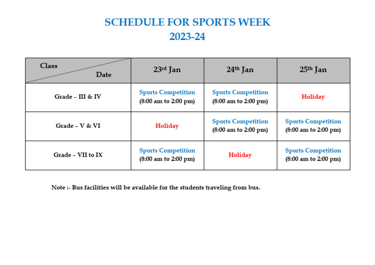 Sports Week Schedule 2023-24 | PDF