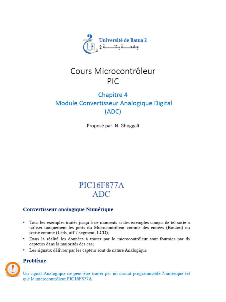 Module ADC du PIC16F877A | PDF | Données numériques | Analogique