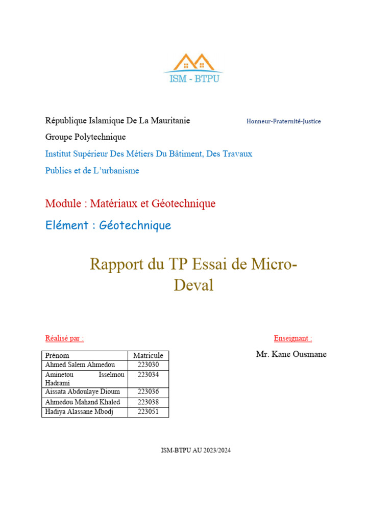 Rapport sur l'essai de Micro-Deval | PDF | Masse