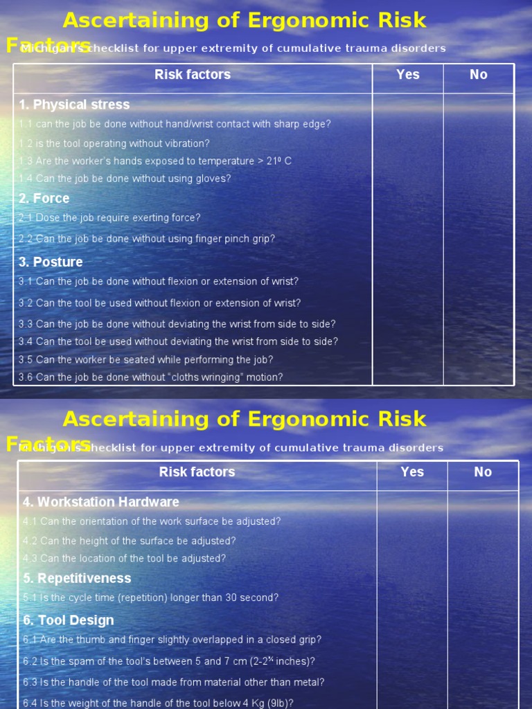 Ergonomic Risk Factors Checklist | PDF | Anatomical Terms Of Motion ...