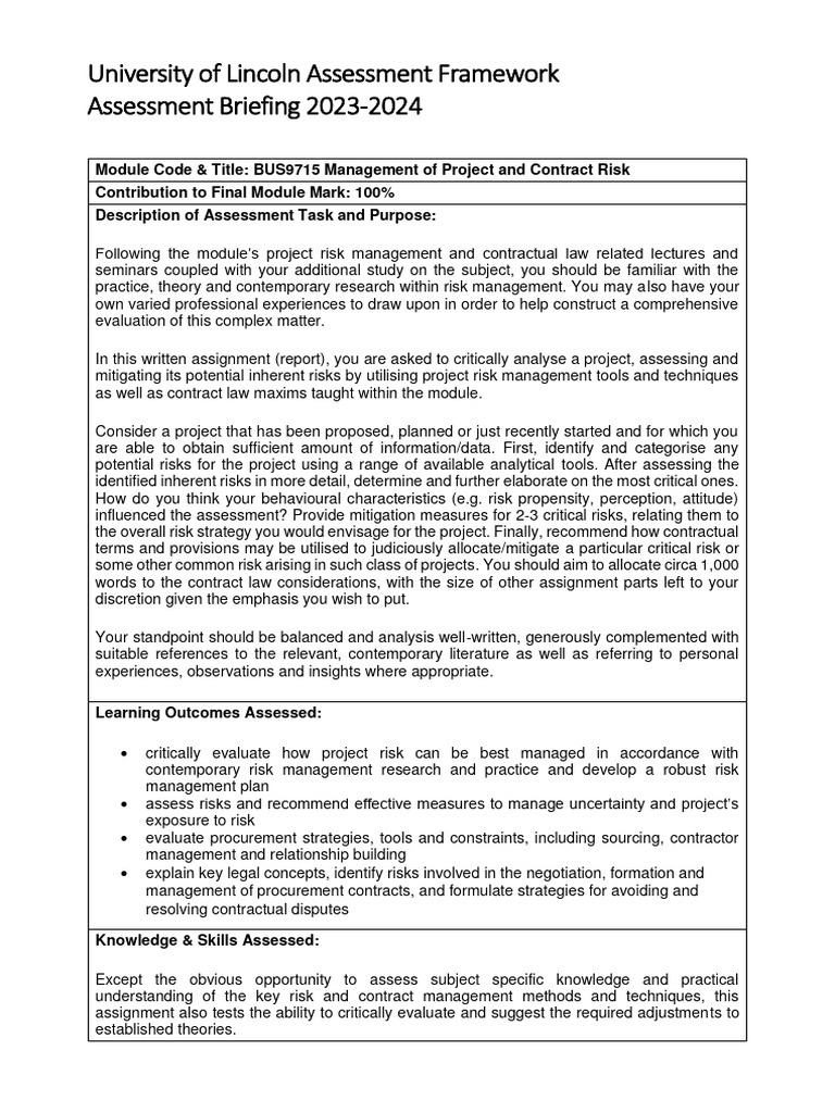 Assessment Briefing 2024 Bus9715 Pdf Risk Risk Management