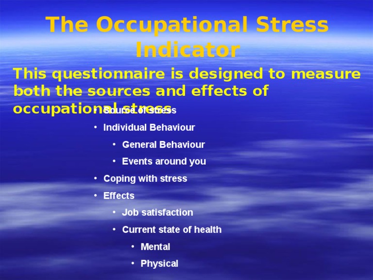 The Occupational Stress Indicator | PDF