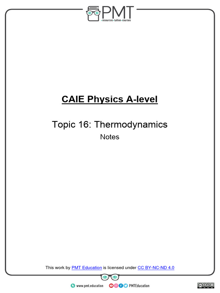 Notes topic 16 thermodynamics caie physics a level pdf heat gases