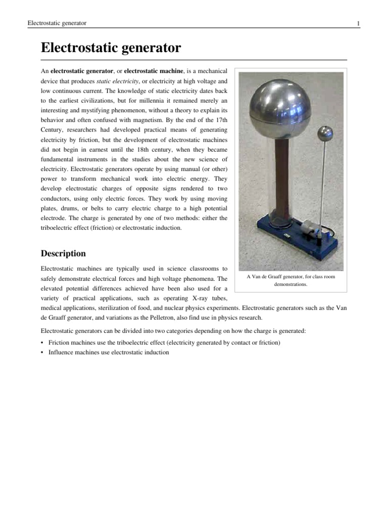 Electrostatic Generator Electricity Natural Philosophy
