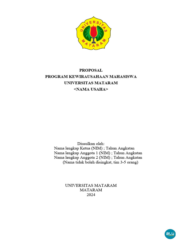 Proposal Kewirausahaan Mahasiswa 2024 | PDF | Bisnis