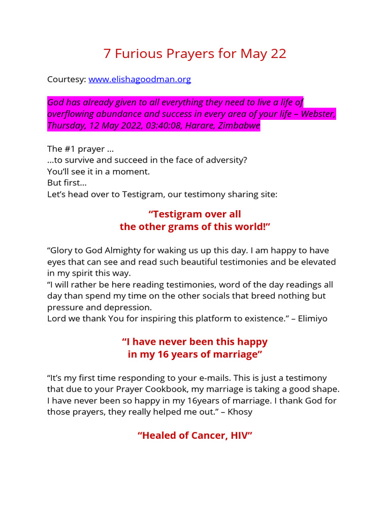 7 Furious Prayers May 2022 Download Free PDF Prayer Jesus