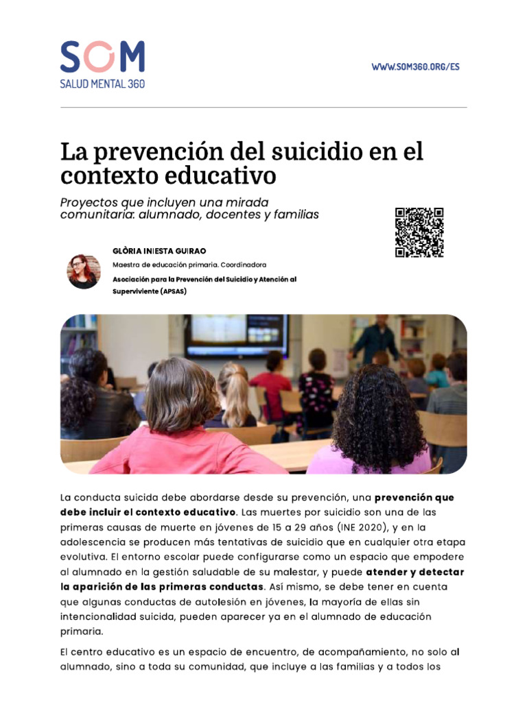 La prevención del suicidio en el contexto educativo | PDF