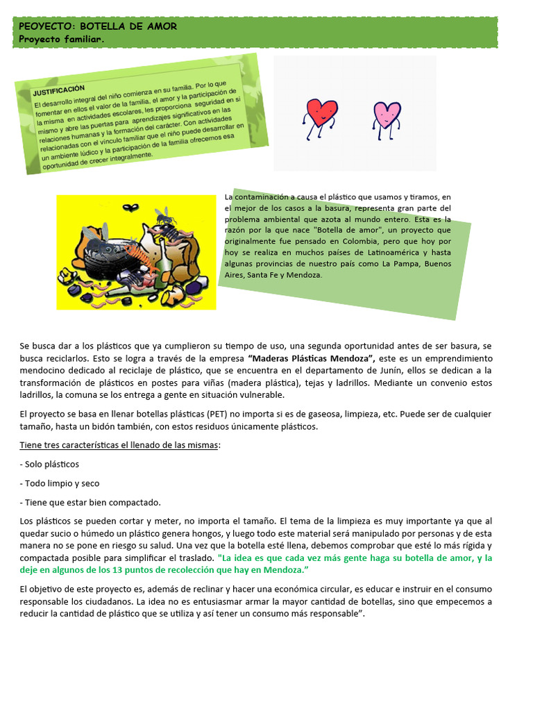Proyecto Botellas de Amor: Reciclaje Familiar | PDF | Residuos | El ...