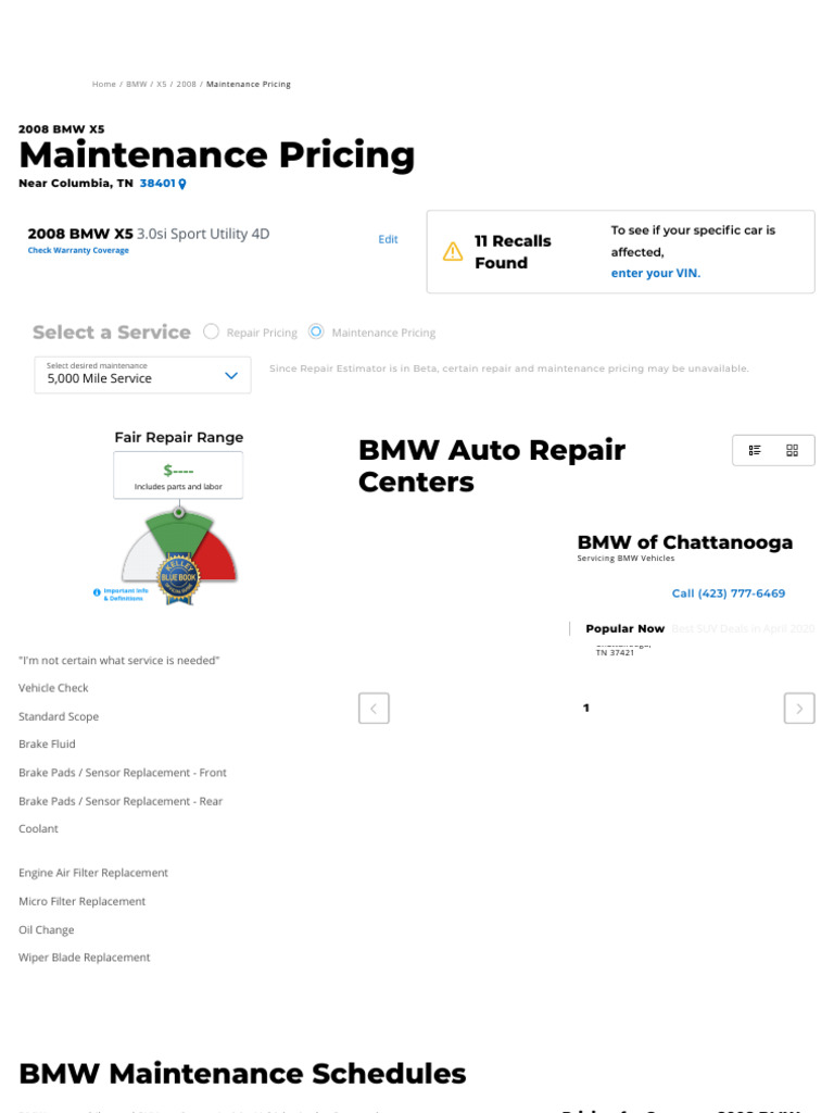 2008 BMW X5 Service Schedules & Maintenance Pricing Kelley Blue Book
