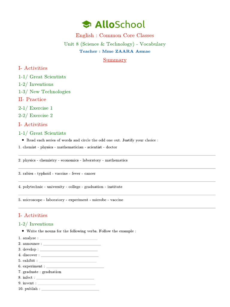 Unit 8 Science Technology Vocabulary 4 | PDF