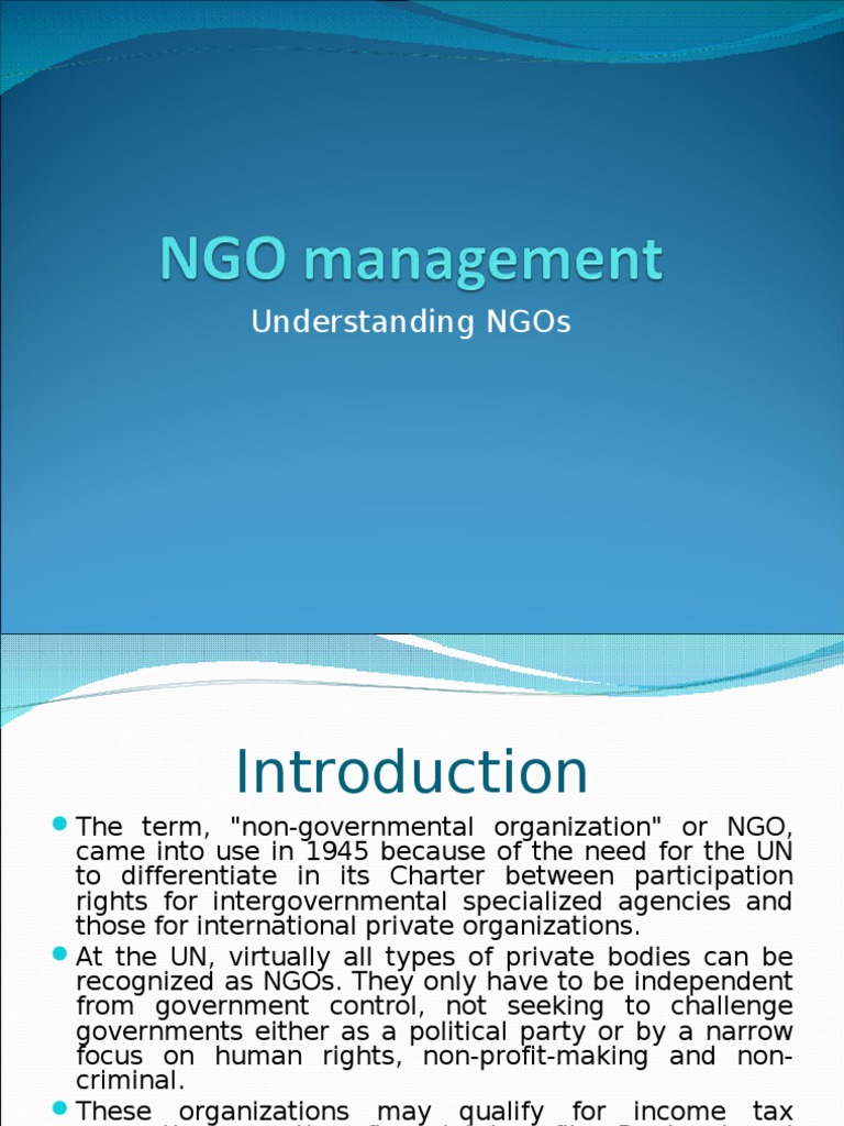 Introduction to NGO Management | PDF | Non Governmental Organization ...