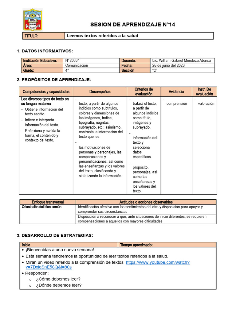 4° Grado - Sesiones Del 26 Al 30 de Junio | PDF | Evaluación | Aprendizaje