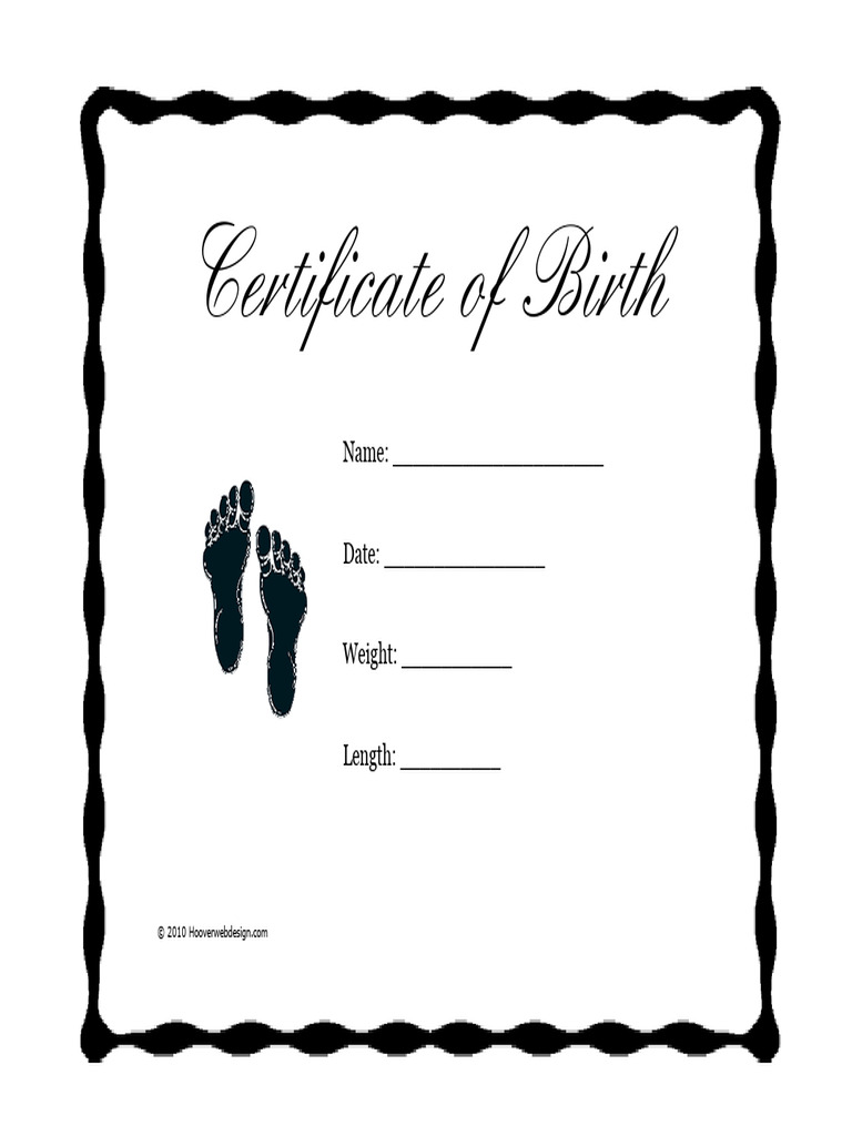 Printable Baby Certificate of Birth PDF