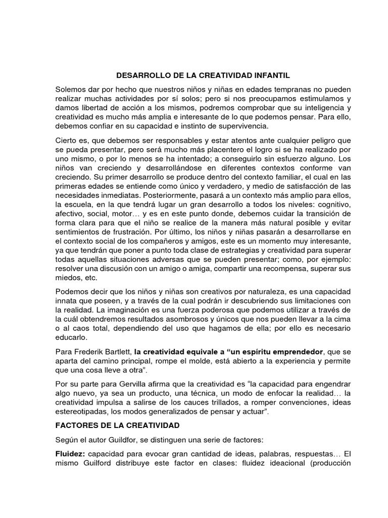Desarrollo de La Creatividad Infantil | PDF | Creatividad | Aprendizaje