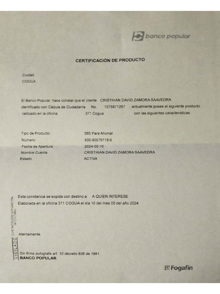Certificado de Banco | PDF