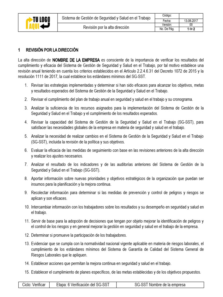 Revisión Por La Dirección | PDF | Business | Seguridad y salud ocupacional
