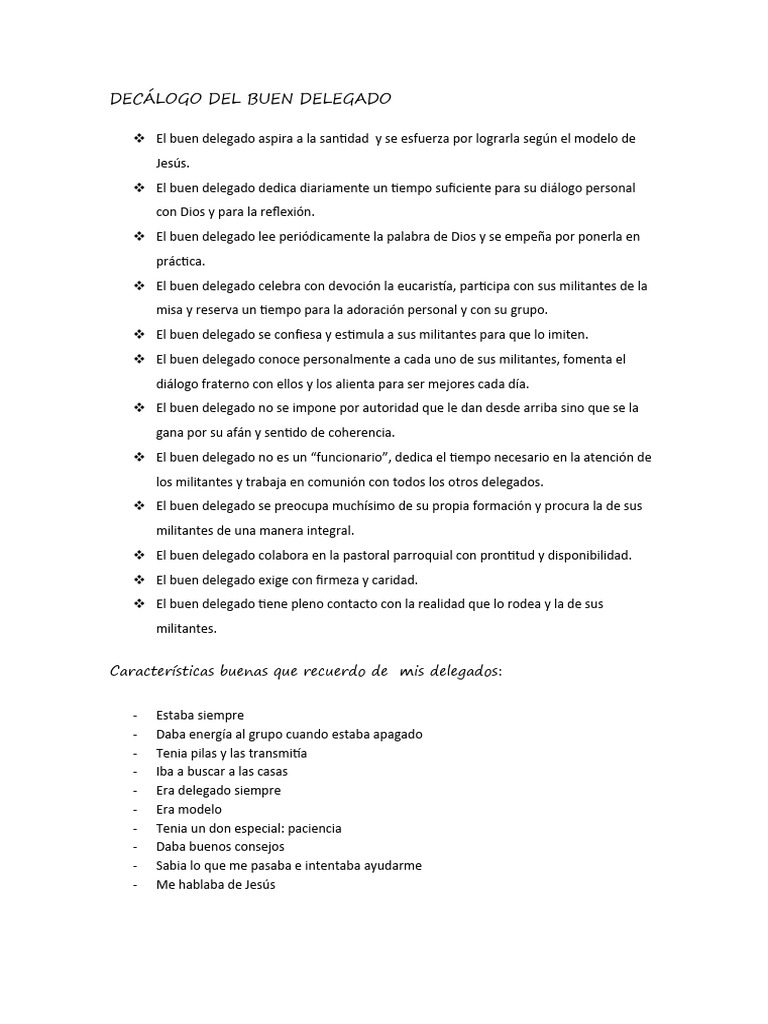 Decálogo Del Buen Delegado Pdf Jesús Cristo Título