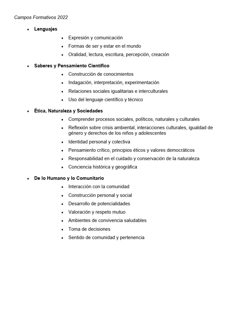 Campos Formativos 2022 en Educación | PDF | Plan de estudios | Escuelas