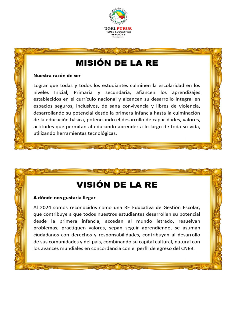 Misión y Visión de la RE Educativa | PDF