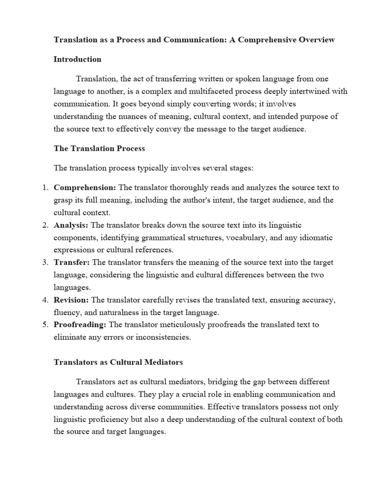 Translation As A Process and Communication | PDF | Translations ...