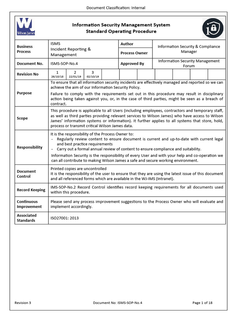 ISMS Incident Reporting SOP | PDF | Information Security | Security
