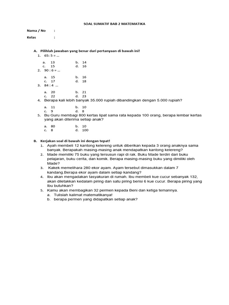 Soal Sumatif Matematika Kelas 4 | PDF