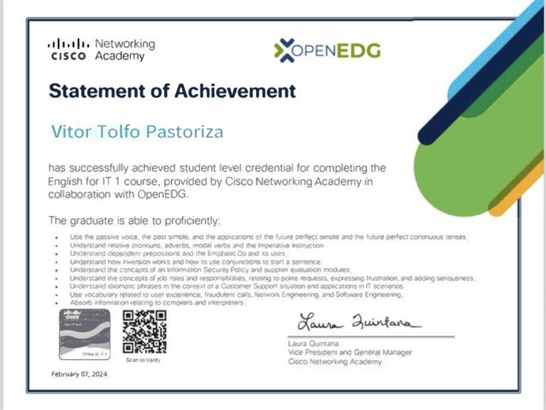 Cisco Certificate of Achievement | PDF