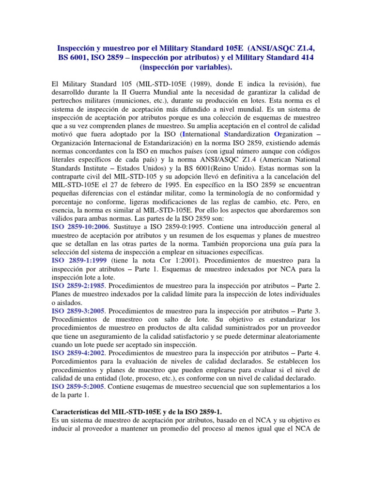 Inspección y Muestreo MIL-STD-105E | PDF | Organización internacional ...