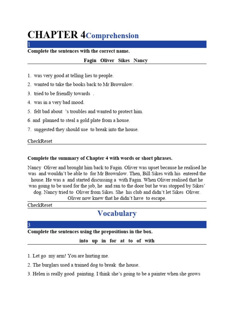 Chapter 4 Comprehension Exercises | PDF | Nancy (Oliver Twist) | Fagin
