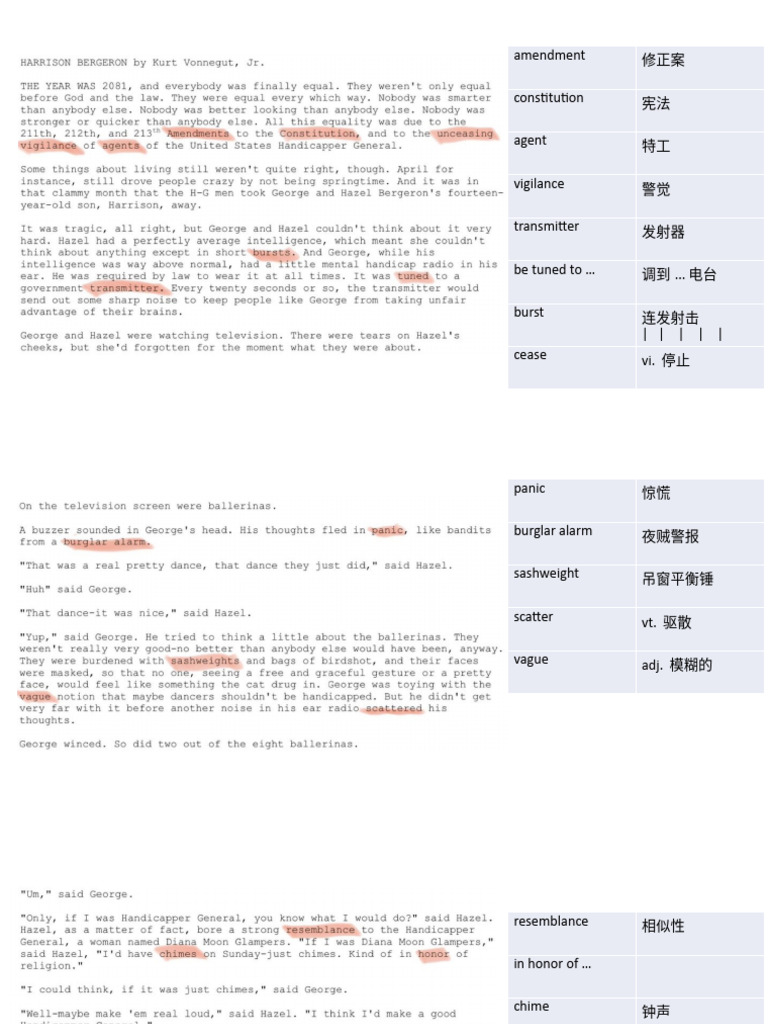 Harrison bergeron big words annotated in chinese analysis of theme