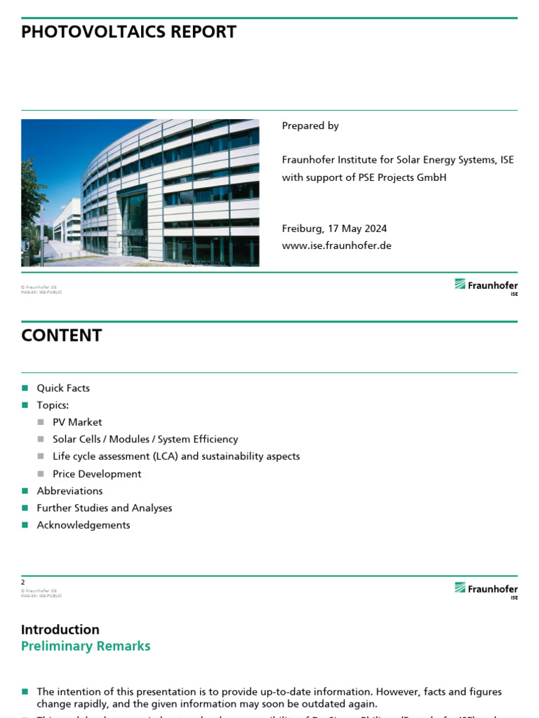 Fraunhofer ISE Photovoltaics Report 2024 | PDF | Photovoltaics ...