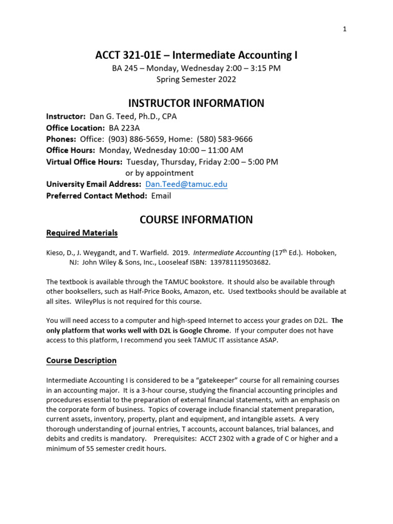 Intermediate Accounting I Course Syllabus | PDF | Valuation (Finance ...