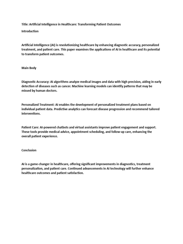 AI Transforming Healthcare Outcomes | PDF