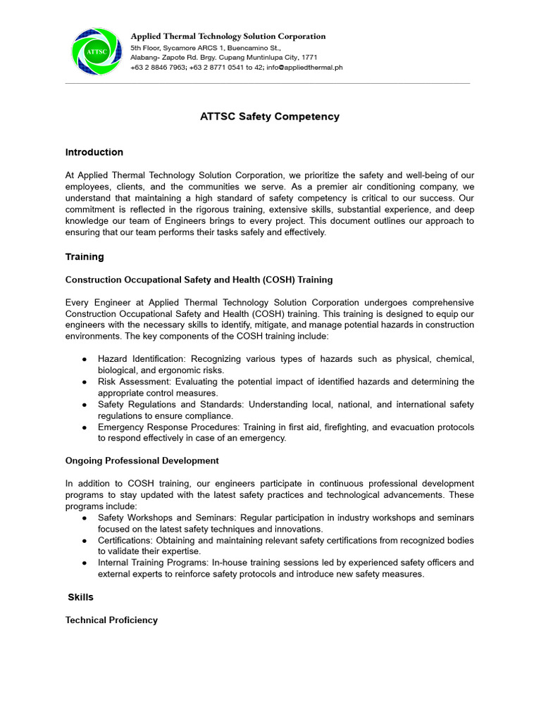 Safety Competency at Applied Thermal Tech | PDF | Safety | Occupational ...