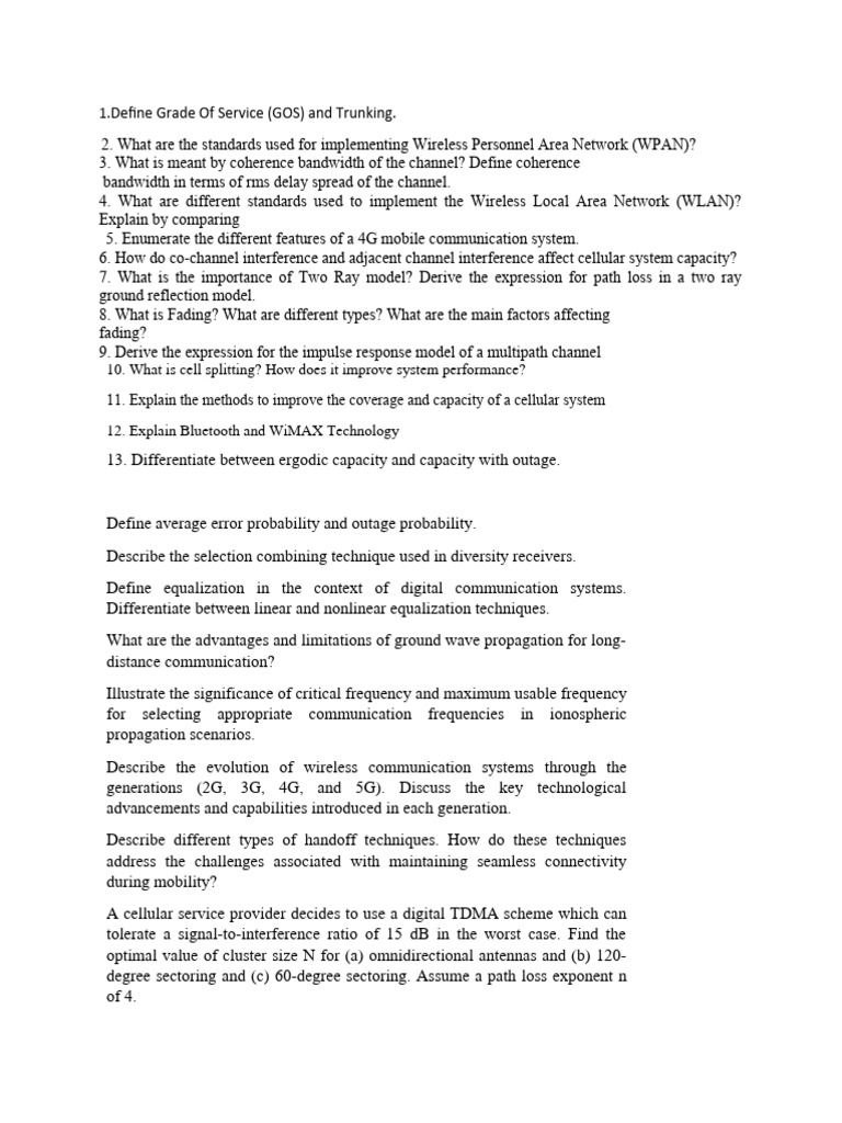 Wireless Communication Systems Overview | PDF | Channel Access Method ...
